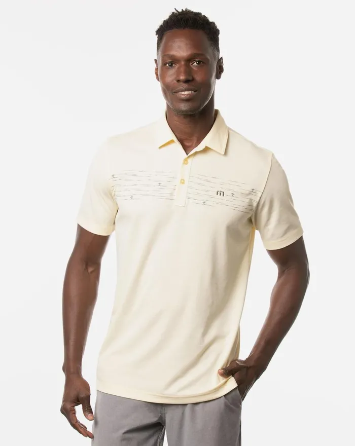 Men Polos TravisMathew PIT BOSS POLO Heather Pale Sunset