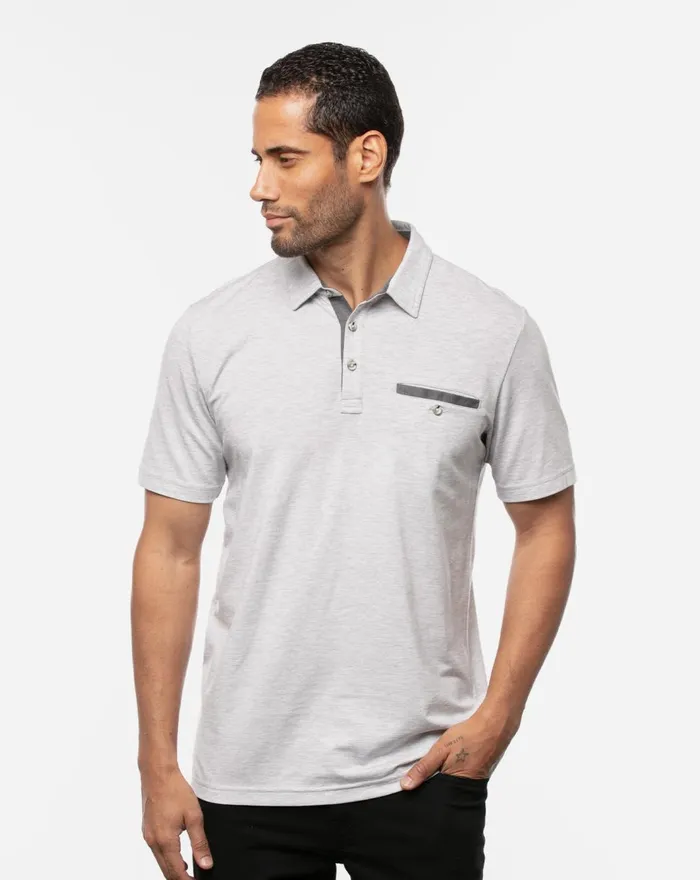 Men Polos TravisMathew THROW DOWN POLO Heather Light Grey