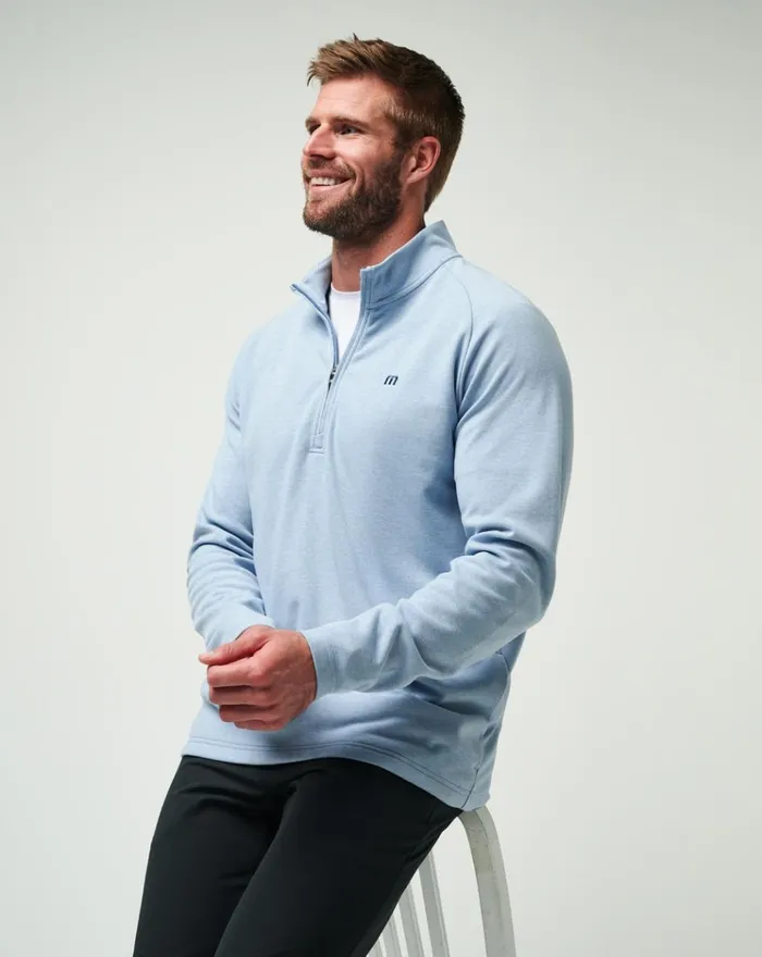 Men Quarter Zips TravisMathew UPGRADED QUARTER ZIP Light Blue