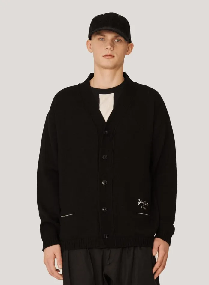 Mens Knitwear YMC Archie Merino Wool Cardigan Black