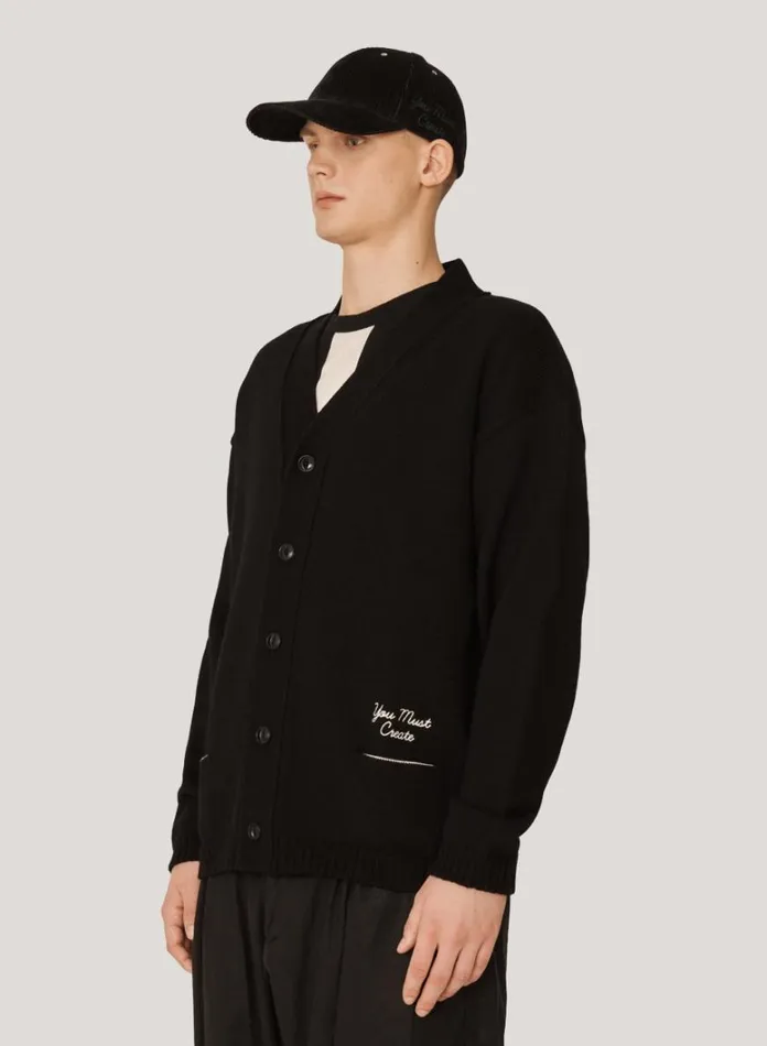 Mens Knitwear YMC Archie Merino Wool Cardigan Black