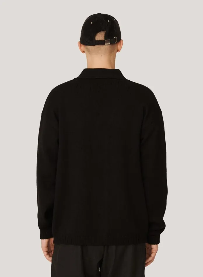Mens Knitwear YMC Archie Merino Wool Cardigan Black