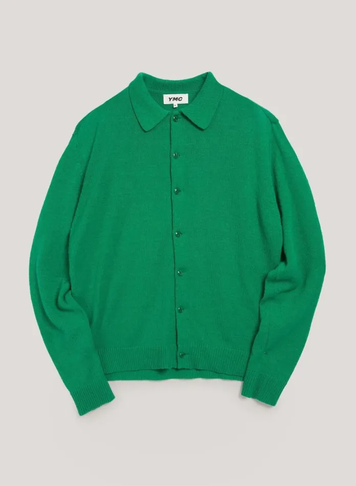 Mens Knitwear YMC Rat Pack Cardigan Green
