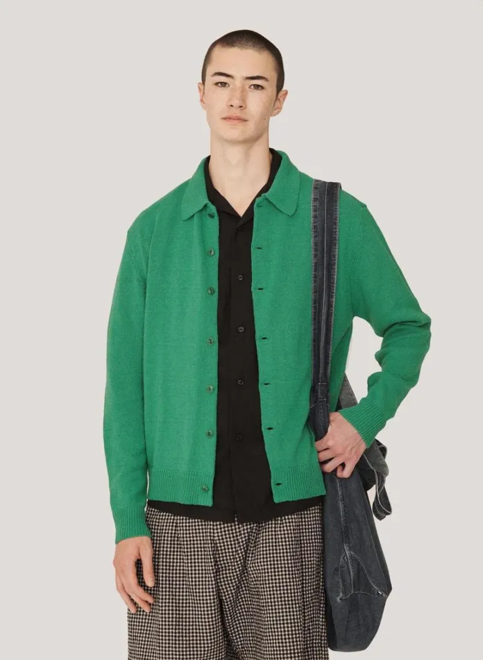 Mens Knitwear YMC Rat Pack Cardigan Green