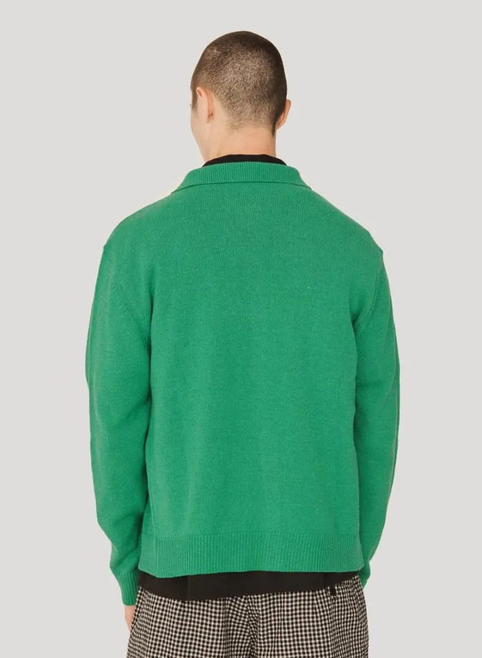 Mens Knitwear YMC Rat Pack Cardigan Green