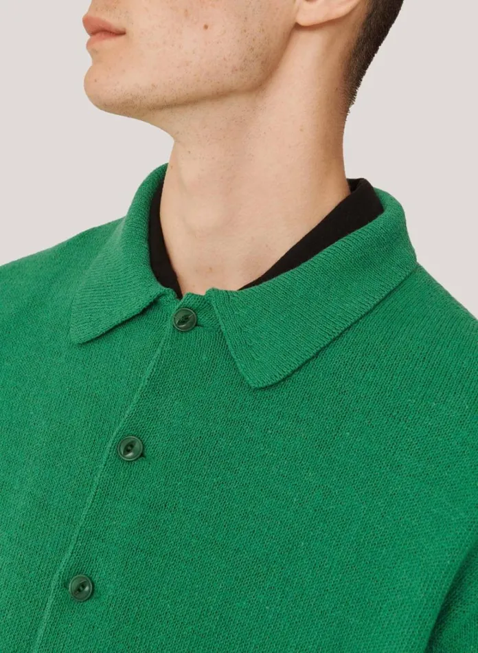 Mens Knitwear YMC Rat Pack Cardigan Green