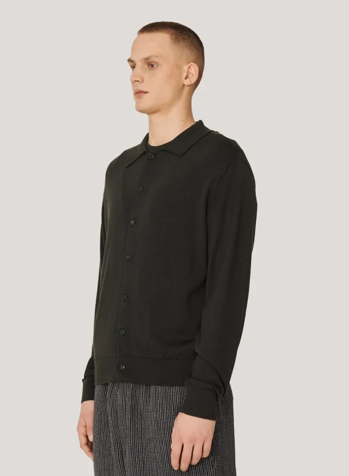Mens Knitwear YMC Ratpack Merino Wool Cardigan Green
