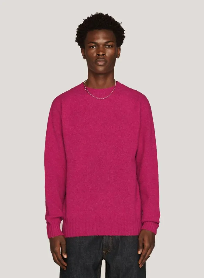 Mens Knitwear YMC Suedehead Crew Neck Jumper Pink