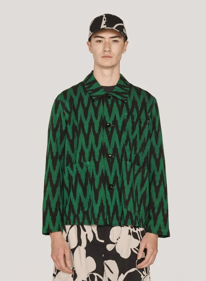 Mens Outerwear YMC Labour Chore Jacket Green Multi