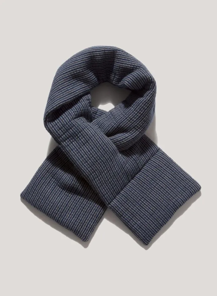 Mens Scarves YMC Textured Stripe Slot Scarf Blue