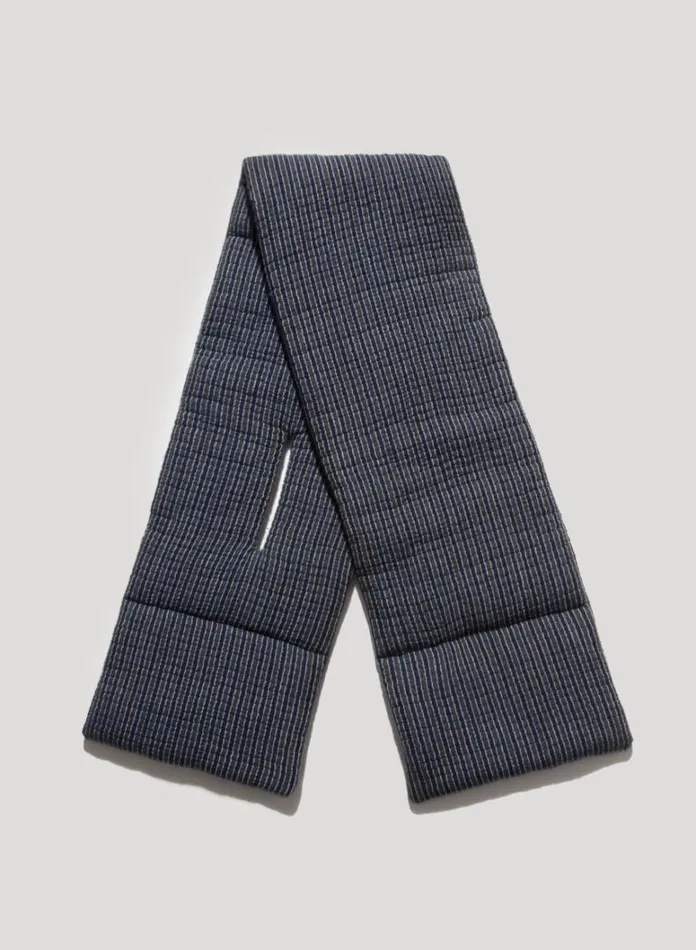 Mens Scarves YMC Textured Stripe Slot Scarf Blue