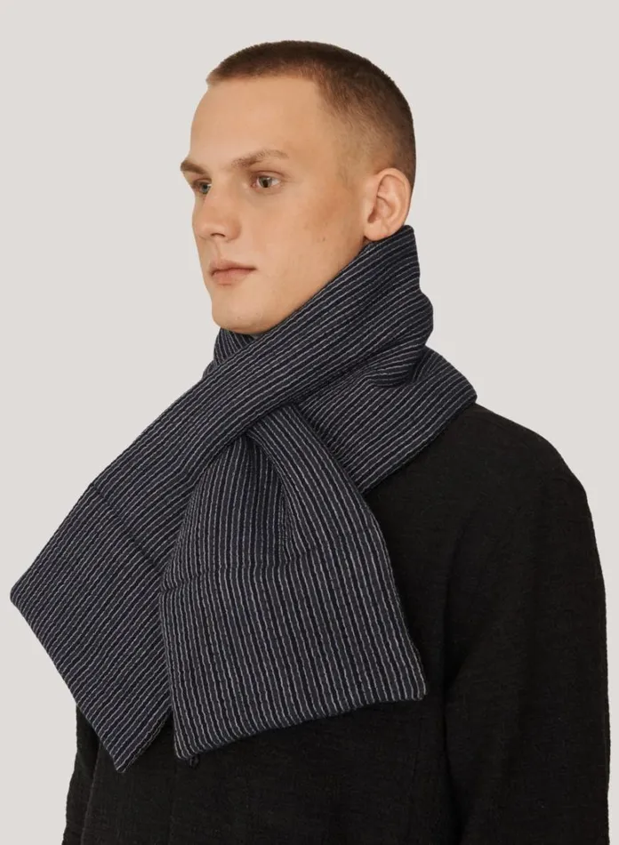 Mens Scarves YMC Textured Stripe Slot Scarf Blue