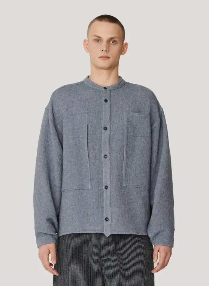 Mens Shirts YMC Hawkeye Brushed Overshirt Blue