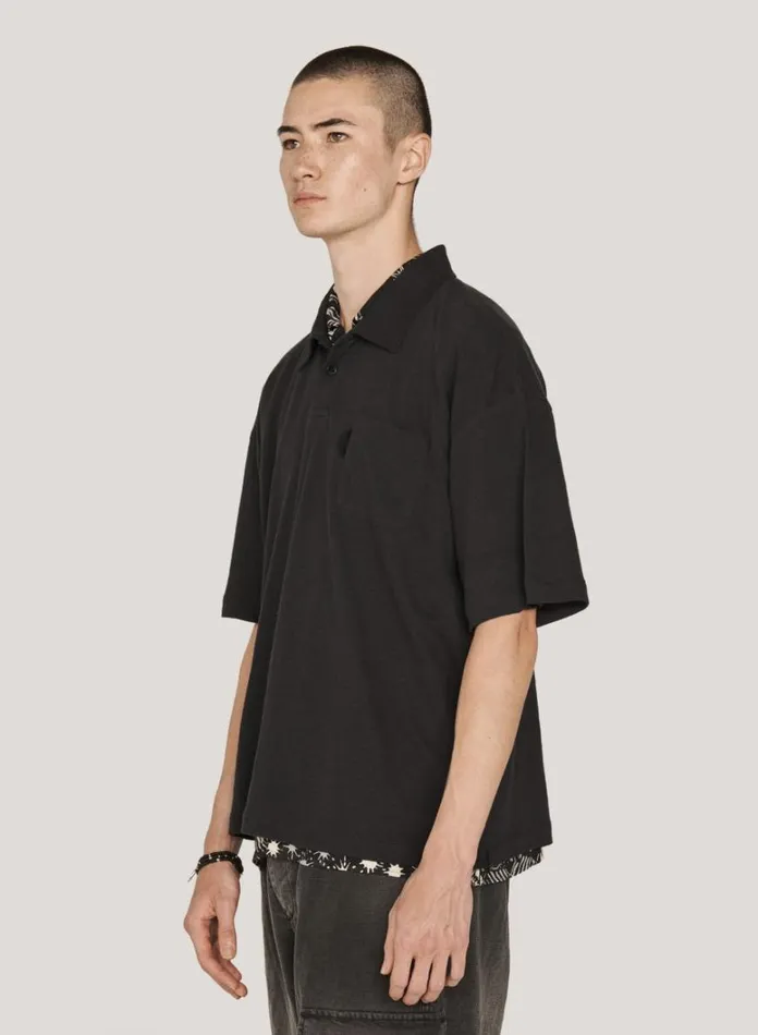 Mens TShirts YMC Ivy Polo T Shirt Black