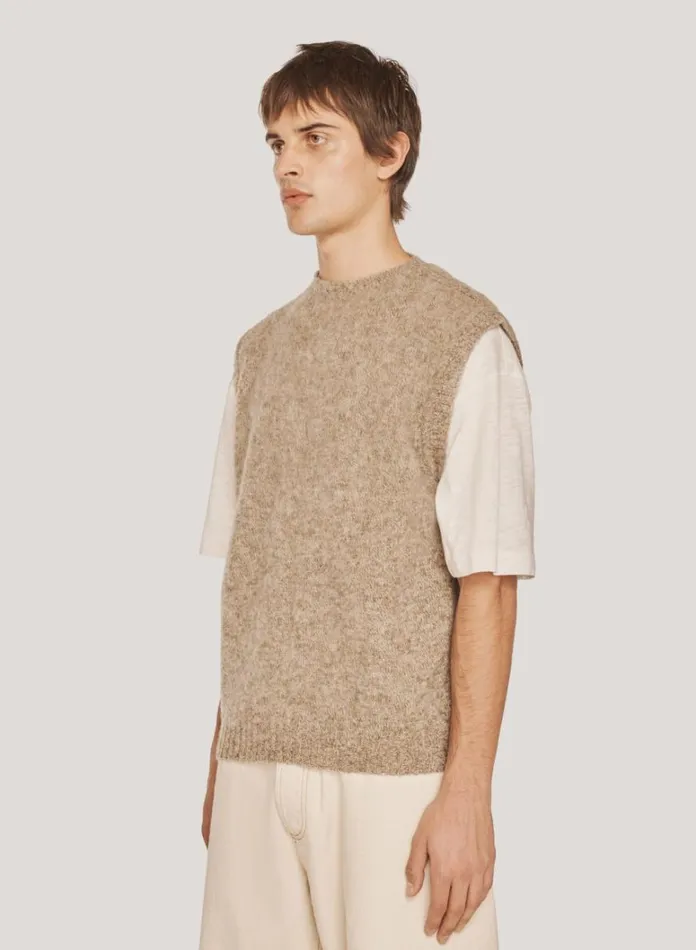 MensWomens Knitwear YMC Crew Neck Vest Natural