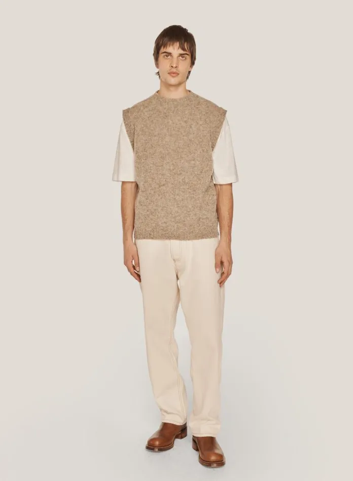 MensWomens Knitwear YMC Crew Neck Vest Natural
