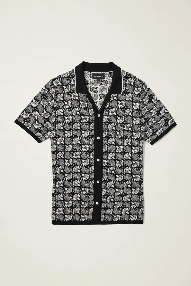 Men Seasonal Sweaters Bonobos Hudson Cabana Sweater Polo Black Cotton Floral Fan