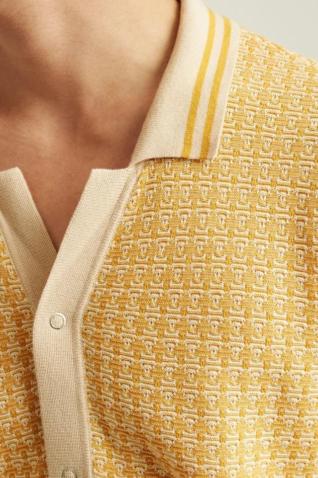 Men Seasonal Sweaters Bonobos Hudson Cabana Sweater Polo Honey Snow Cotton Geo
