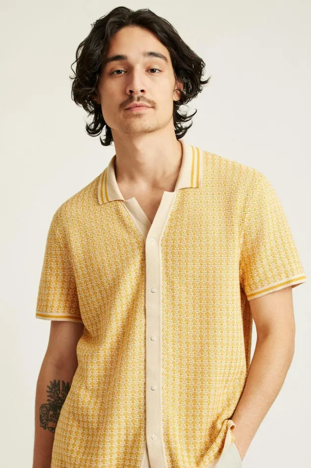Men Seasonal Sweaters Bonobos Hudson Cabana Sweater Polo Honey Snow Cotton Geo