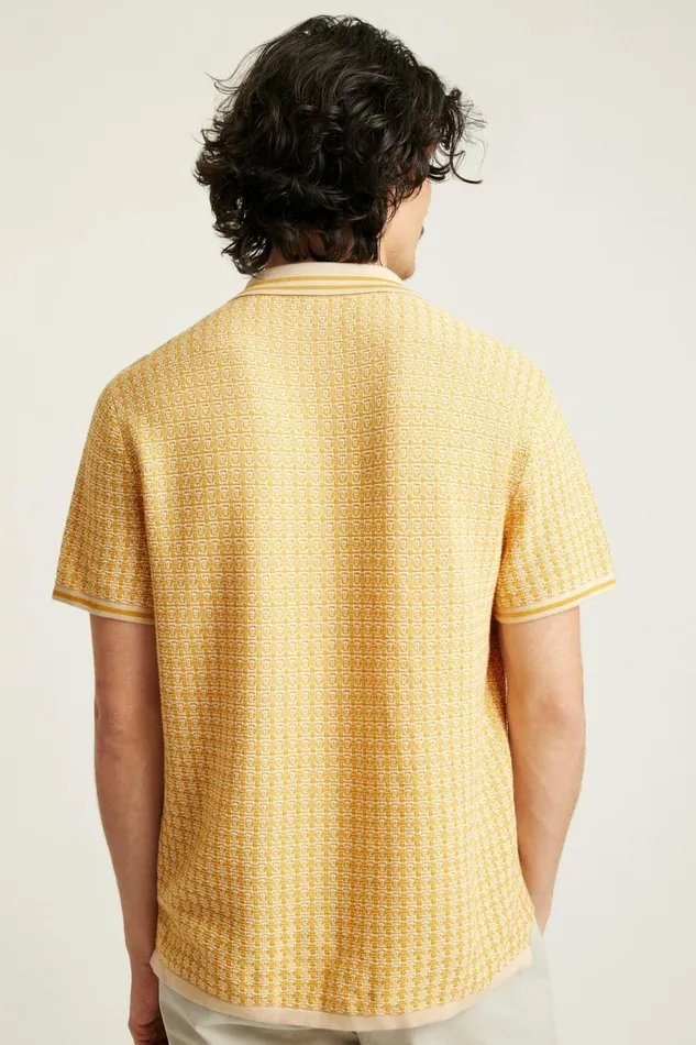 Men Seasonal Sweaters Bonobos Hudson Cabana Sweater Polo Honey Snow Cotton Geo