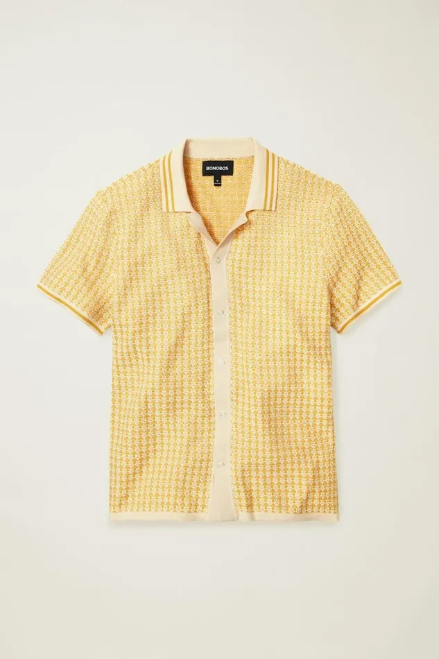 Men Seasonal Sweaters Bonobos Hudson Cabana Sweater Polo Honey Snow Cotton Geo