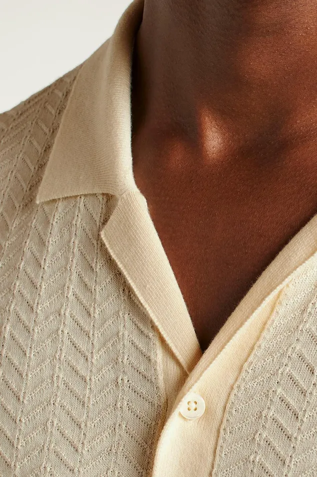 Men Seasonal Sweaters Bonobos Hudson Cabana Sweater Polo Ivory Cotton Chevron