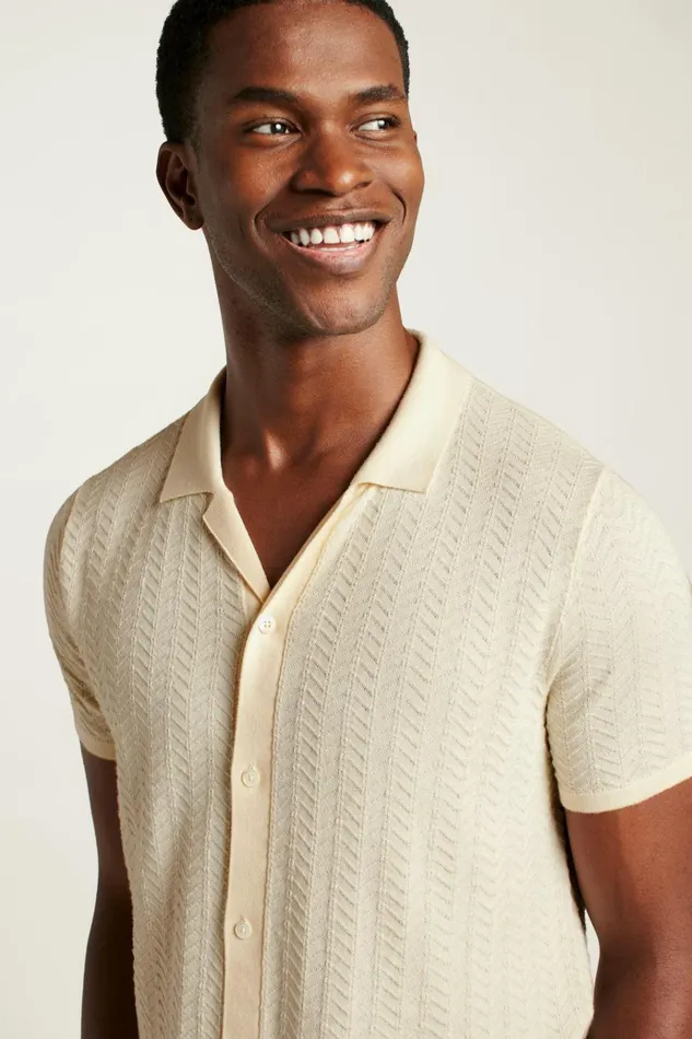 Men Seasonal Sweaters Bonobos Hudson Cabana Sweater Polo Ivory Cotton Chevron
