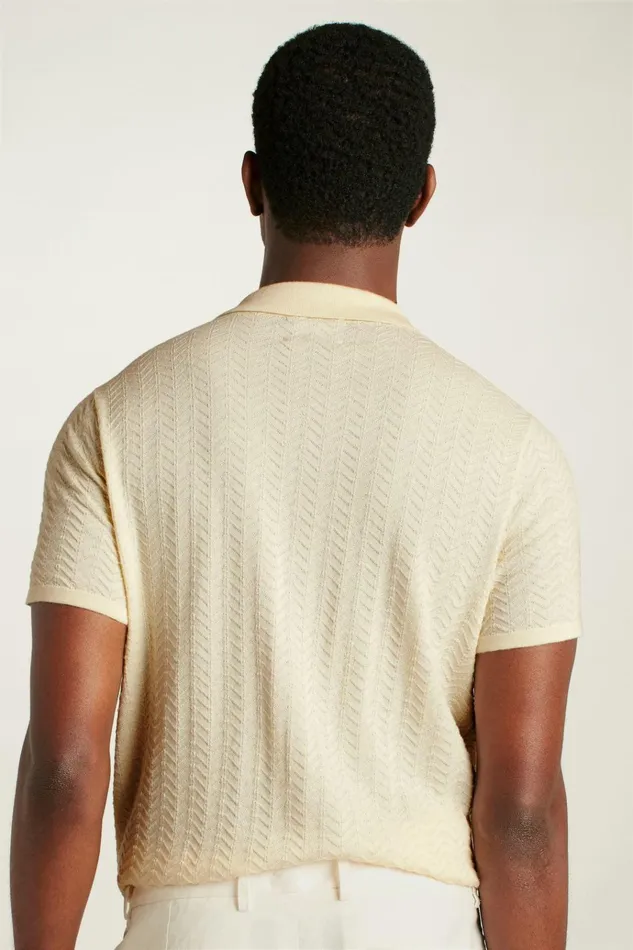 Men Seasonal Sweaters Bonobos Hudson Cabana Sweater Polo Ivory Cotton Chevron