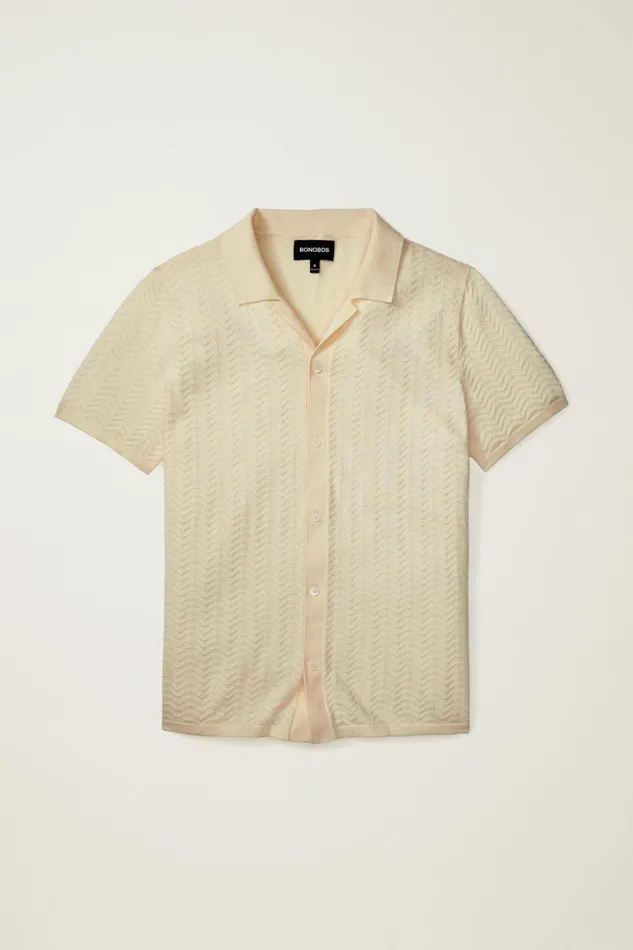 Men Seasonal Sweaters Bonobos Hudson Cabana Sweater Polo Ivory Cotton Chevron