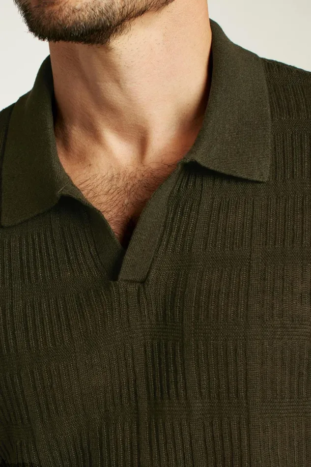 Men Seasonal Sweaters Bonobos Hudson Italian Sweater Polo Dark Green Linen