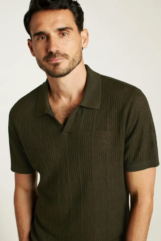 Men Seasonal Sweaters Bonobos Hudson Italian Sweater Polo Dark Green Linen