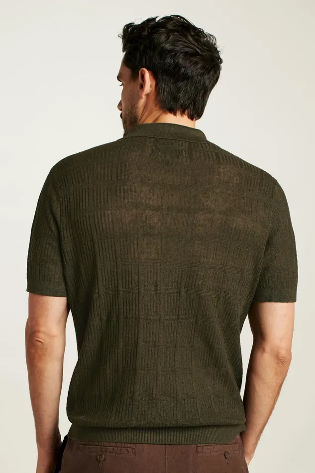 Men Seasonal Sweaters Bonobos Hudson Italian Sweater Polo Dark Green Linen