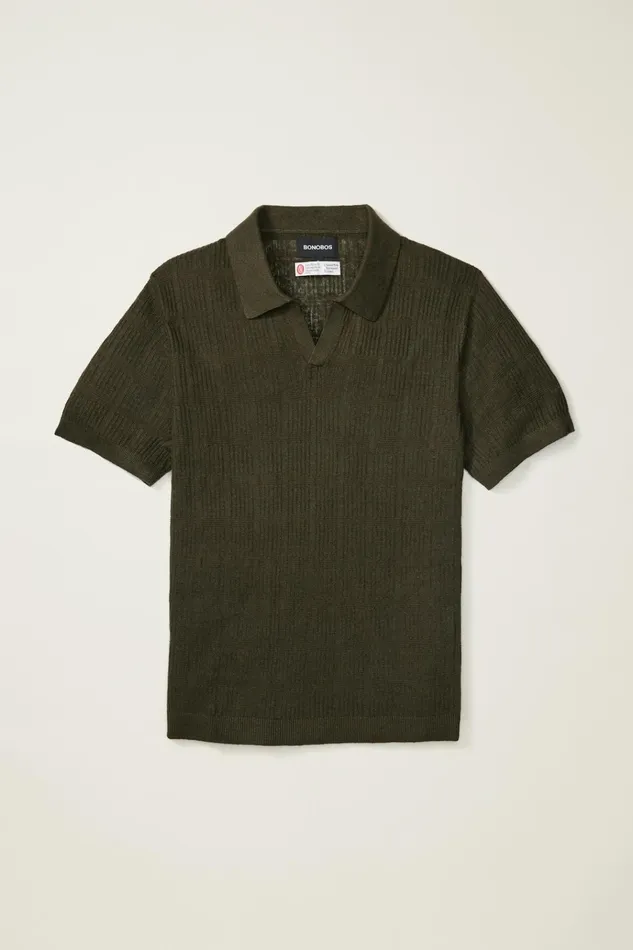 Men Seasonal Sweaters Bonobos Hudson Italian Sweater Polo Dark Green Linen