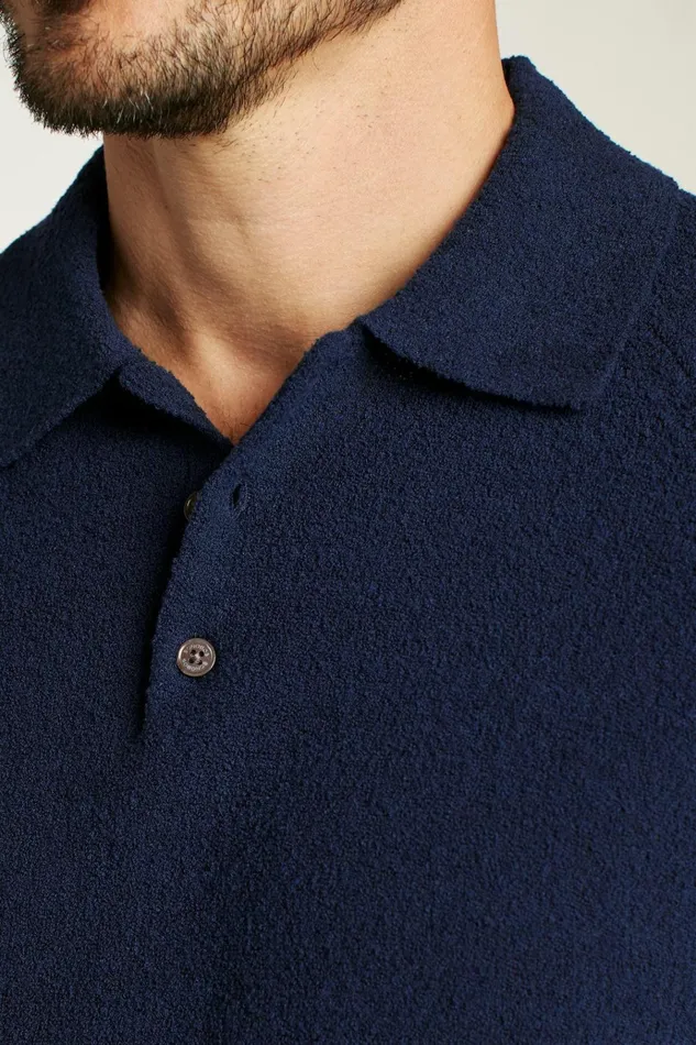 Men Seasonal Sweaters Bonobos Hudson Italian Sweater Polo Navy Cotton Blend Terry