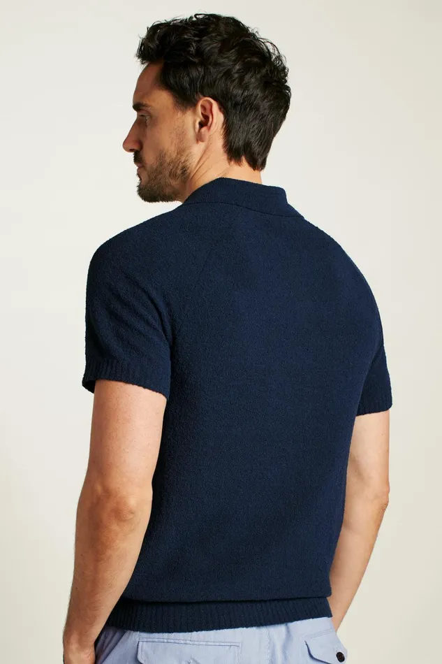 Men Seasonal Sweaters Bonobos Hudson Italian Sweater Polo Navy Cotton Blend Terry