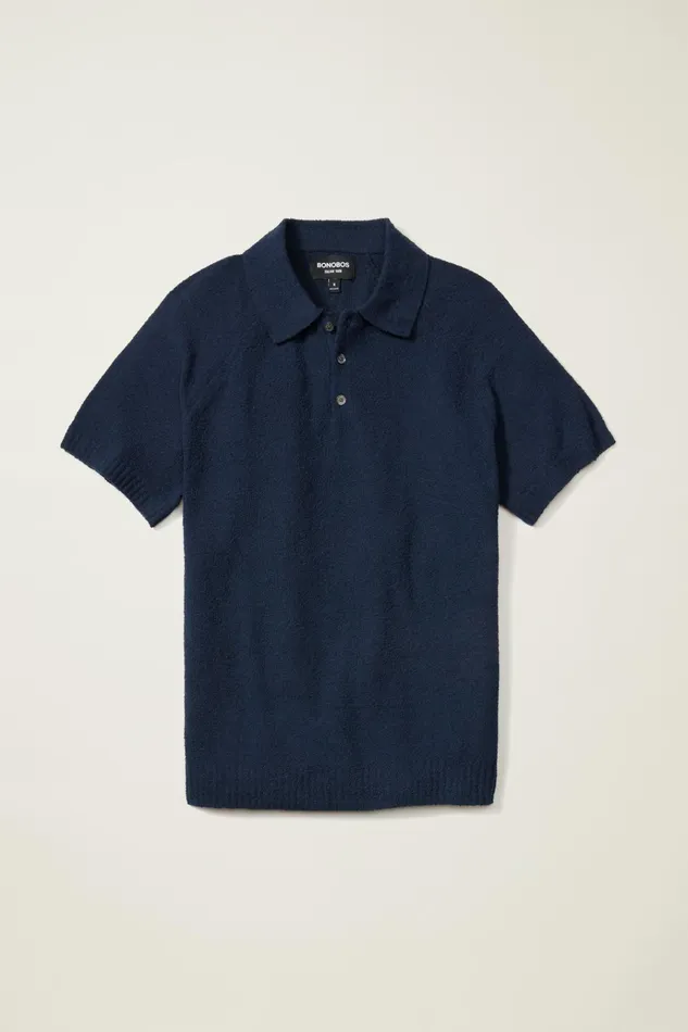 Men Seasonal Sweaters Bonobos Hudson Italian Sweater Polo Navy Cotton Blend Terry
