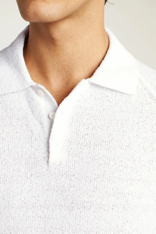 Men Seasonal Sweaters Bonobos Hudson Italian Sweater Polo White Cotton Blend Terry