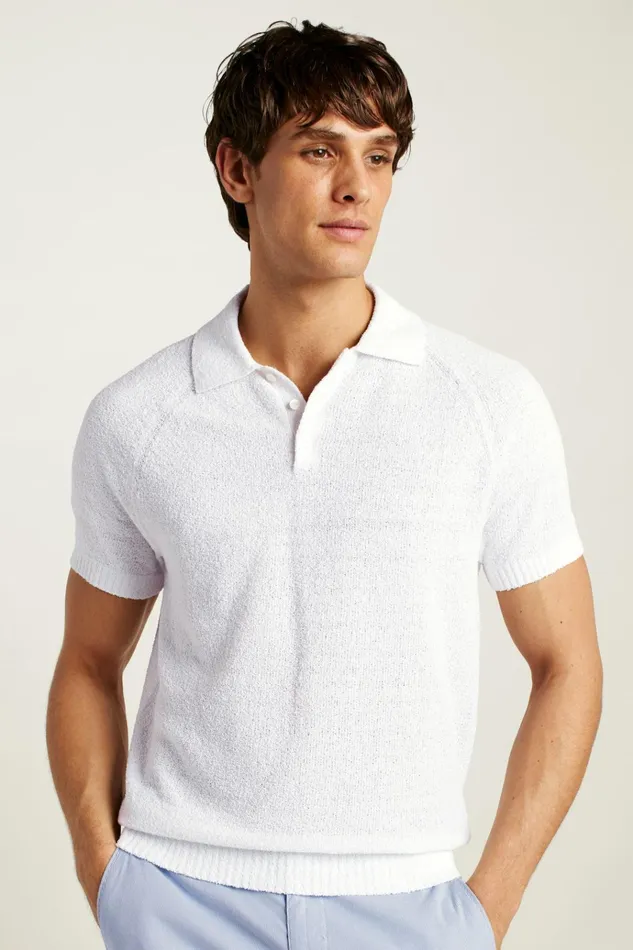 Men Seasonal Sweaters Bonobos Hudson Italian Sweater Polo White Cotton Blend Terry