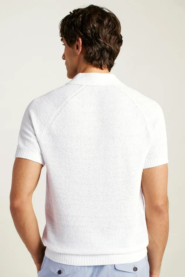 Men Seasonal Sweaters Bonobos Hudson Italian Sweater Polo White Cotton Blend Terry