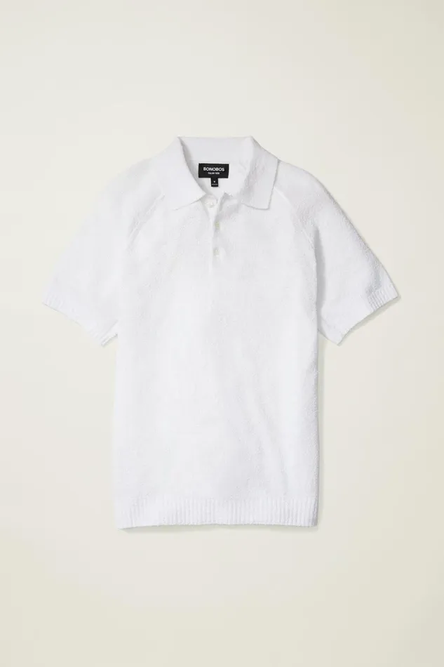 Men Seasonal Sweaters Bonobos Hudson Italian Sweater Polo White Cotton Blend Terry