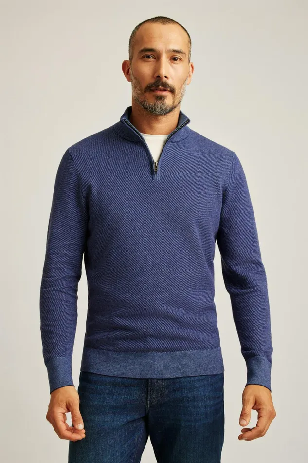 Men Seasonal Sweaters Bonobos Washable Cotton Cashmere HalfZip Captains Blue