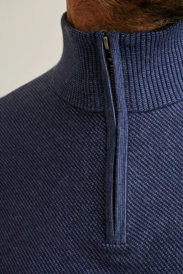 Men Seasonal Sweaters Bonobos Washable Cotton Cashmere HalfZip Captains Blue
