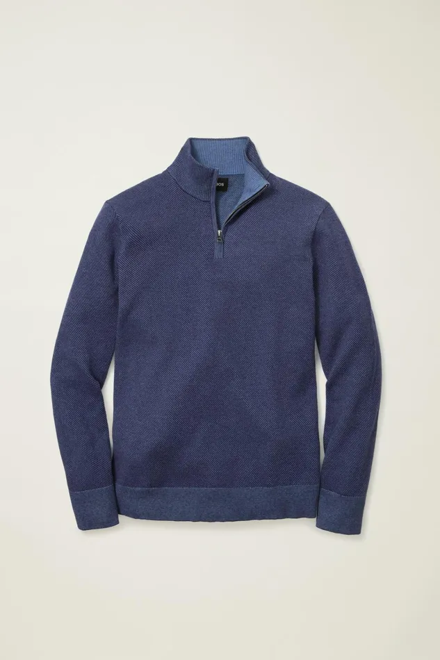 Men Seasonal Sweaters Bonobos Washable Cotton Cashmere HalfZip Captains Blue