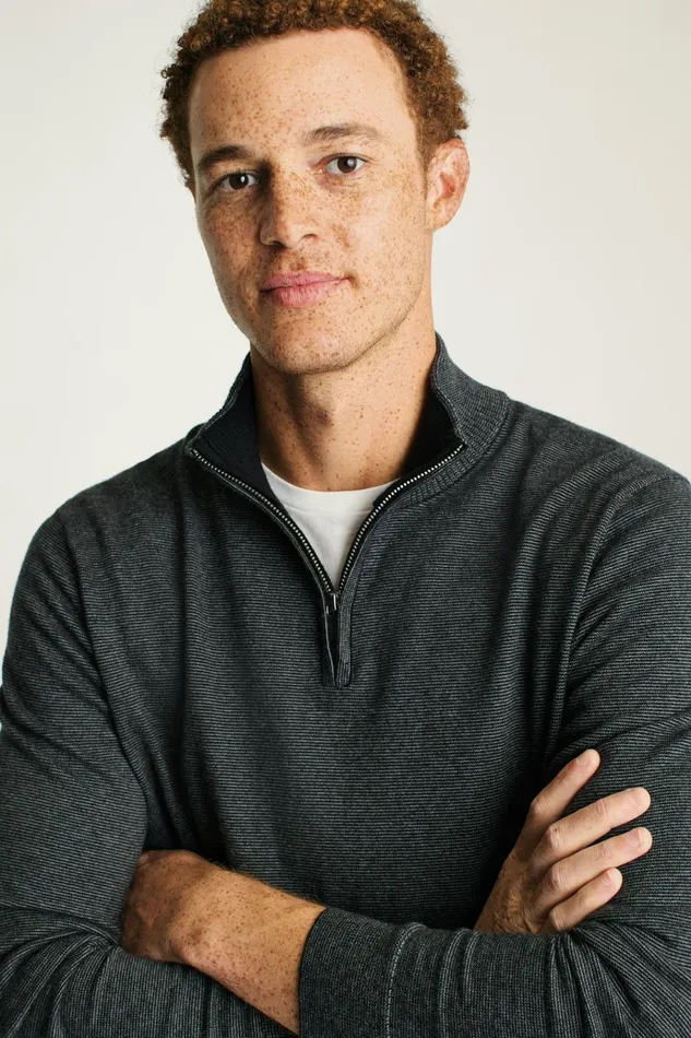 Men Seasonal Sweaters Bonobos Washable Cotton Cashmere HalfZip Charcoal Grey