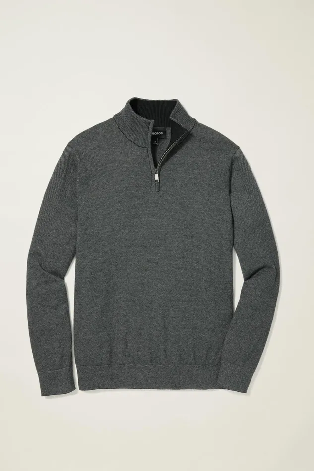 Men Seasonal Sweaters Bonobos Washable Cotton Cashmere HalfZip Charcoal Grey