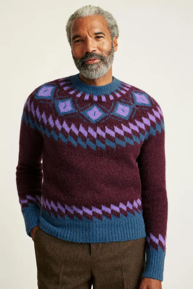 Men Seasonal Sweaters Bonobos Wool Alpaca Crew Neck Sweater Loganberry Fair Isle