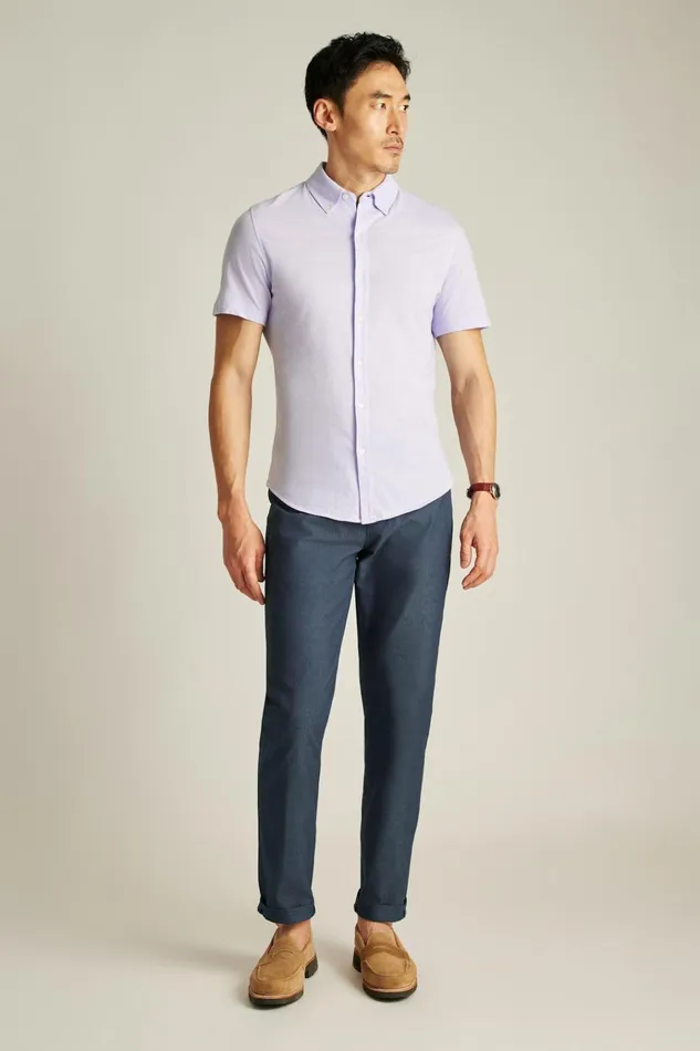 Men Short Sleeve Shirts Bonobos Jersey Riviera Shirt Soft Lilac Feeder Stripe