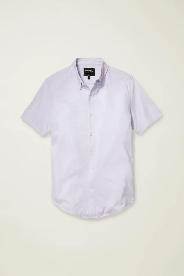 Men Short Sleeve Shirts Bonobos Jersey Riviera Shirt Soft Lilac Feeder Stripe