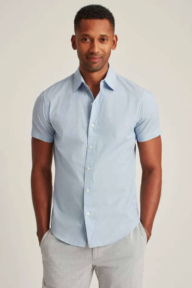 Men Short Sleeve Shirts Bonobos Riviera Short Sleeve Shirt River Blue End On End