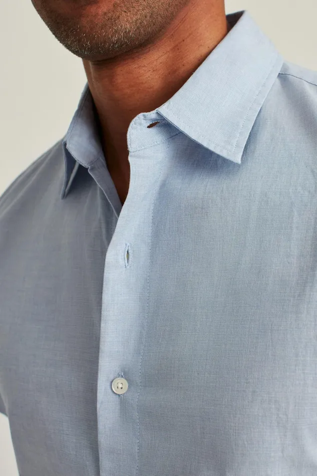 Men Short Sleeve Shirts Bonobos Riviera Short Sleeve Shirt River Blue End On End
